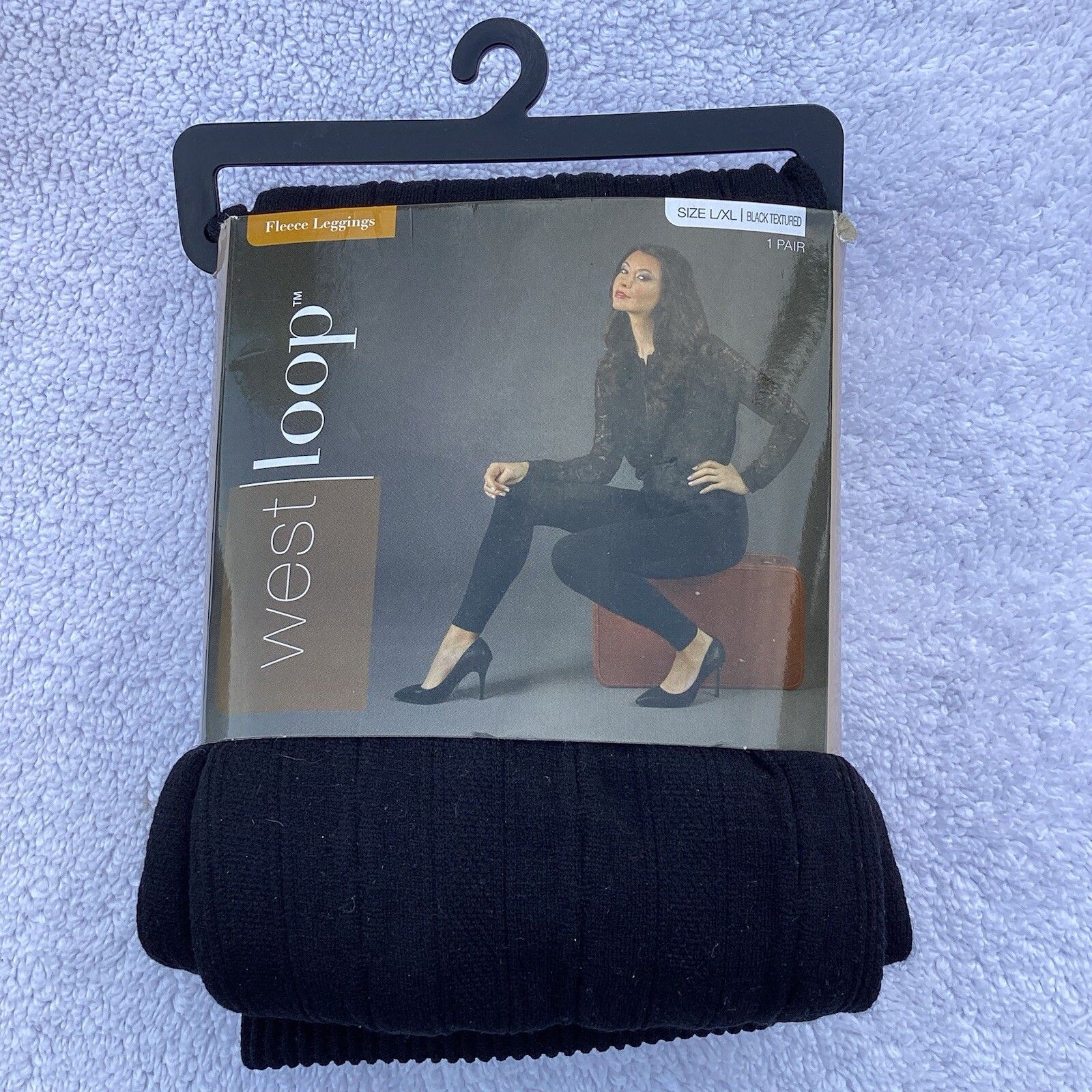 West Loop Fleece Lined Leggings Size L/Xl, Black Textured - New